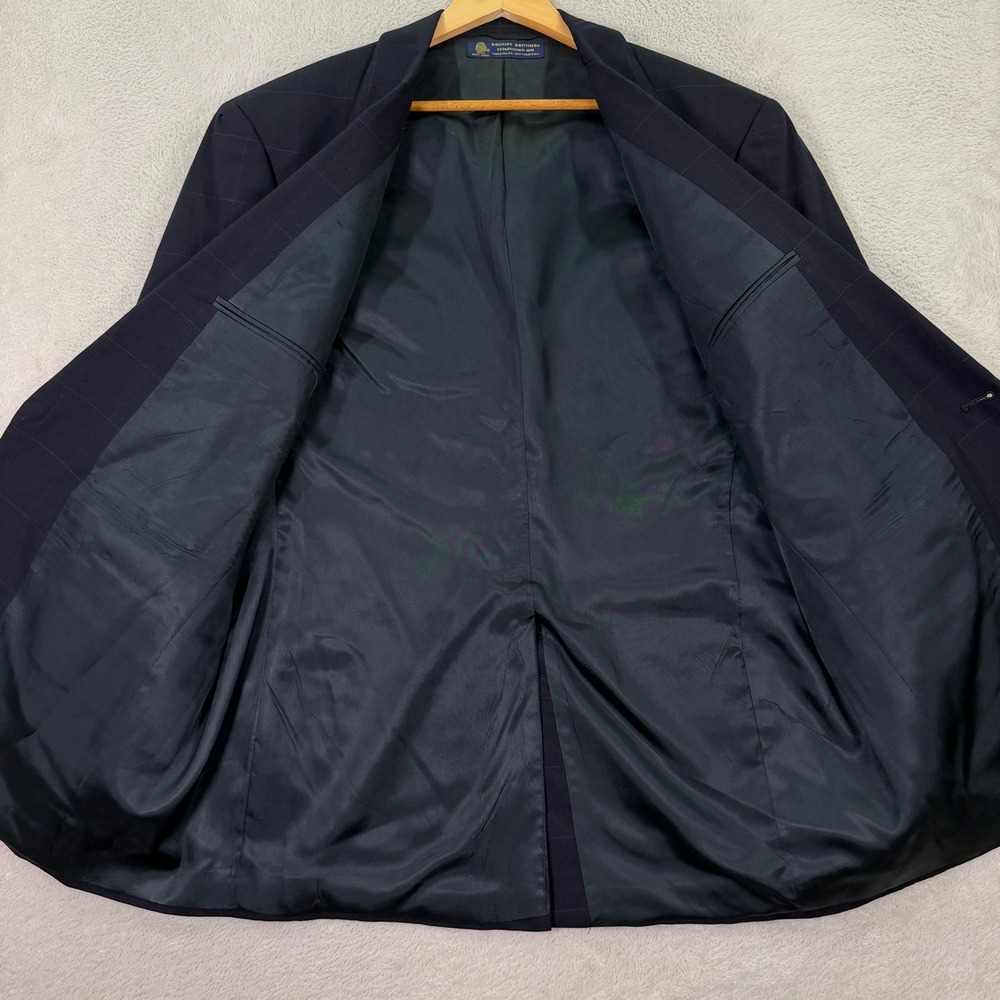 Vintage Brooks Brothers Mens 46L Blazer Sport Coat Navy Blue Windowpane Wool USA - Picture 6 of 12